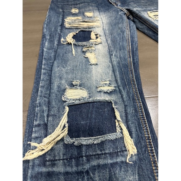 Encrypted Supply Co Mens Distressed Patchwork Straight Leg Blue Jeans 37x32 - Picture 6 of 16